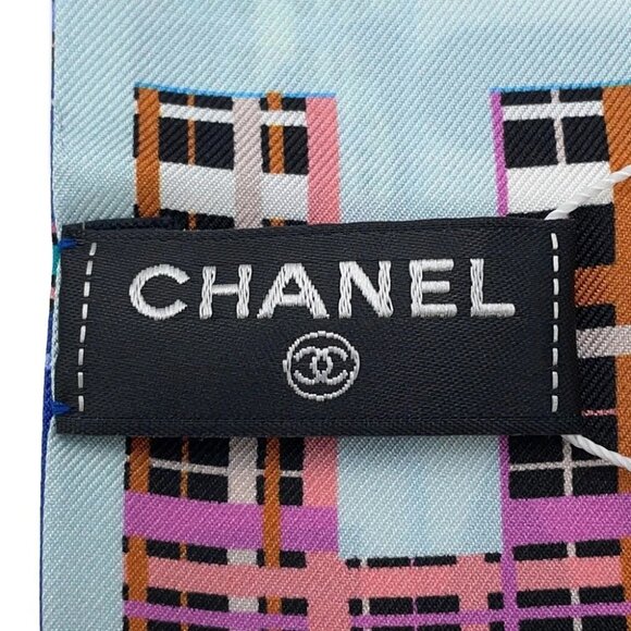 CHANEL Scarf all-over pattern Silk100% Blue/Pink/Multicolor - Picture 6 of 9